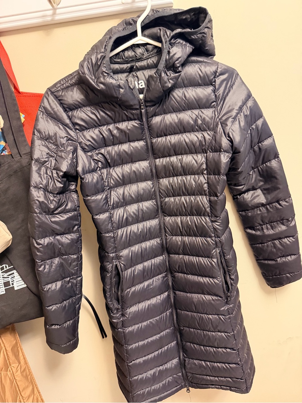 TNA Long Hooded Packable Puffer Coat - Black